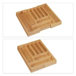 Bestickslåda, Utdragbar 9 fack, 5x49,5x44,5 cm, Natur