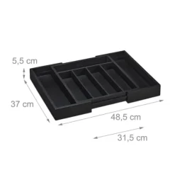 Bestickslåda, Utdragbar Bambu, 5,5x48,5x37 cm, Svart