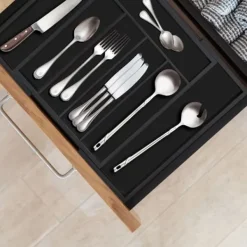 Bestickslåda, Utdragbar Bambu, 5,5x48,5x37 cm, Svart