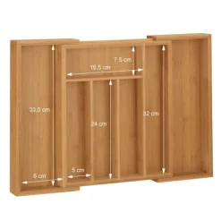 Bestickslåda, Utdragbar Bambu, 6.5x38x35.5 cm, Natur