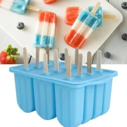Blå 12-rutigt isbitsform Återanvändbara DIY-glassverktyg Kökstillbehör med lock