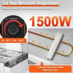 Bänkmodell Matvärmare, 6*8 Qt, Glasöverdrag, Elektrisk Buffé, Perfekt för Catering och Fester, Håll Maten Varm och Fräsch