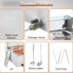Bänkmodell Matvärmare, 6*8 Qt, Glasöverdrag, Elektrisk Buffé, Perfekt för Catering och Fester, Håll Maten Varm och Fräsch