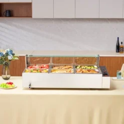 Bänkmodell Matvärmare, 6*8 Qt, Glasöverdrag, Elektrisk Buffé, Perfekt för Catering och Fester, Håll Maten Varm och Fräsch