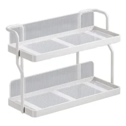 Bänkskiva Hylla Organizer Kolstål 2-vånings multifunktionellt kök Kryddställ för sovrum Badrumsskåp under diskbänk Krämvit