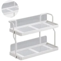 Bänkskiva Hylla Organizer Kolstål 2-vånings multifunktionellt kök Kryddställ för sovrum Badrumsskåp under diskbänk Krämvit