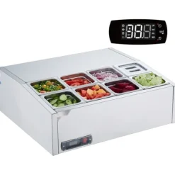 Bänkskiva Kylsallad Pizza Prep Station 145 W Rostfritt Stål, CE-Godkänd, Effektiv Kylning