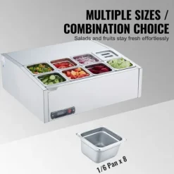 Bänkskiva Kylsallad Pizza Prep Station 145 W Rostfritt Stål, CE-Godkänd, Effektiv Kylning