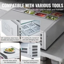 Bänkskiva Kylsallad Pizza Prep Station 145 W Rostfritt Stål, CE-Godkänd, Effektiv Kylning