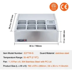 Bänkskiva Kylsallad Pizza Prep Station 145 W Rostfritt Stål, CE-Godkänd, Effektiv Kylning