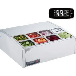 Bänkskiva Kylsallad Pizza Prep Station 145 W Rostfritt Stål, CE-Godkänd, Effektiv Kylning