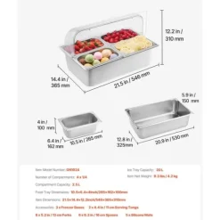 Tillbehör För Matservering-Bänkskiva Matserveringsbehållare 4-pannor, Krydddispenser, Högkvalitativa Serveringsfack