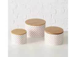 Boltze Keramiska behållare med bambulock LILLY, 3 st