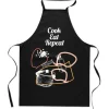 Förkläden-Bomullssvart FÖRKLÄDE MED TRYCK kök Laga Mat Äta Upprepa dam herr