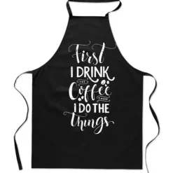Förkläden-Bomullssvart FÖRKLÄDE MED TRYCK KAFFE kök KAFFE dam herr