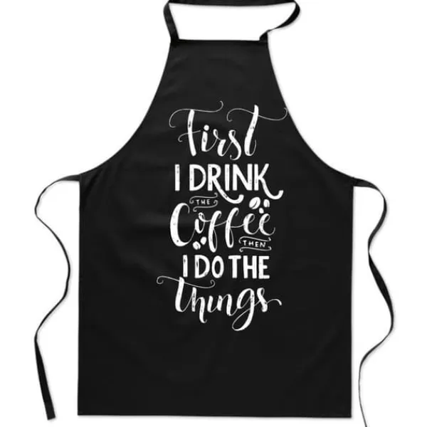 Förkläden-Bomullssvart FÖRKLÄDE MED TRYCK KAFFE kök KAFFE dam herr