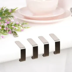 Dukclips & -Vikter-Bordsduksklämmor i stål, 4 st.