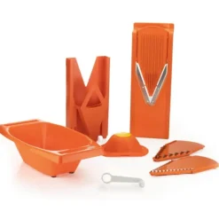 Borner Mandolin V3 Special | 7-delat set | 5 skärtjocklekar | Lämplig som pommes fritesskärare | BPA-fri och rostfri | orange