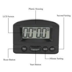Bärbar Digital Klocka Nedräkningstimer Stor LCD-Display Köksanvändning (Svart