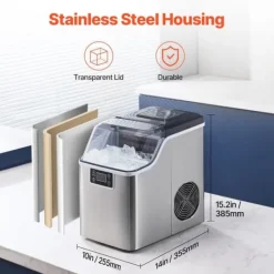 Ismaskiner-Bärbar Ismaskin, Modell för Bänkskiva, 45lbs/24H Produktionskapacitet, Självrengörande, Med Skopkorg