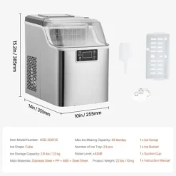 Ismaskiner-Bärbar Ismaskin, Modell för Bänkskiva, 45lbs/24H Produktionskapacitet, Självrengörande, Med Skopkorg