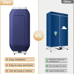 Torkskåp-Bärbar Torktumlare Uten 600 W Elektrisk Avtagbar med Timer