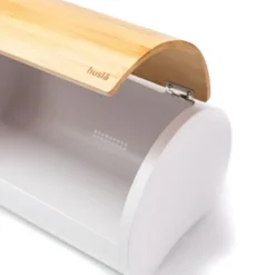 Brödlådor & Brödpåsar-Brödlåda av lackerat stål med lock i bambu