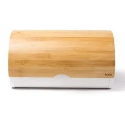 Brödlådor & Brödpåsar-Brödlåda av lackerat stål med lock i bambu