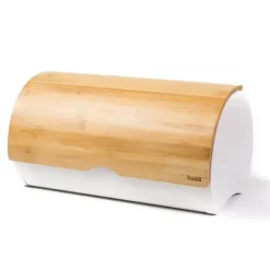 Brödlådor & Brödpåsar-Brödlåda av lackerat stål med lock i bambu