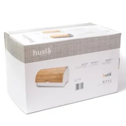 Brödlådor & Brödpåsar-Brödlåda av lackerat stål med lock i bambu