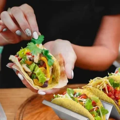 Bästsäljande högkvalitativt kök Restaurang Mat Show Tool 430 Stainless Steel Holder Taco Holders Stand