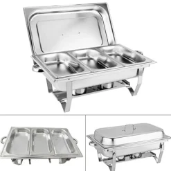 Tillbehör För Matservering-Buffévärmare Chafing Dish - Rektangulär Matvärmare - 3 Fack 3×3 L (9 L) - Rostfritt Stål - För Catering & Buffé