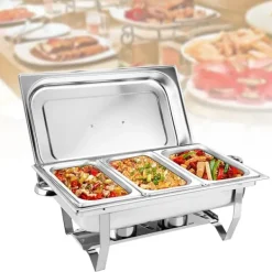 Tillbehör För Matservering-Buffévärmare Chafing Dish - Rektangulär Matvärmare - 3 Fack 3×3 L (9 L) - Rostfritt Stål - För Catering & Buffé