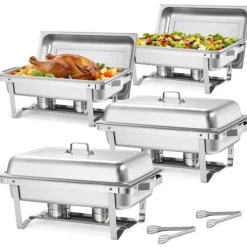 Tillbehör För Matservering-Buffévärmare Varmhållningsfat - Rektangulär 4-pack 9,91 L - Rostfritt Stål - Lock & Bränslehållare - 2 Mattänger - För Buffé, Fest, Bröllop - Silver | CDON