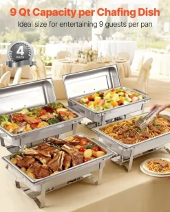 Tillbehör För Matservering-Buffévärmare Varmhållningsfat - Rektangulär 4-pack 9,91 L - Rostfritt Stål - Lock & Bränslehållare - 2 Mattänger - För Buffé, Fest, Bröllop - Silver | CDON