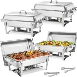 Tillbehör För Matservering-Buffévärmare Varmhållningsfat - Rektangulär 4-pack 9,91 L - Rostfritt Stål - Lock & Bränslehållare - 2 Mattänger - För Buffé, Fest, Bröllop - Silver | CDON