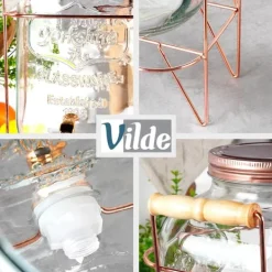 Dryckesautomater-Burk Beverages Stor dispenserburk i glas med kran och stativ 4,2L