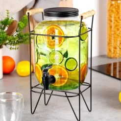 Dryckesautomater-Burk för drycker med kran och stativ, svart, kran för dryck, vatten, lemonad, 4,2L, VILDE 139600