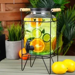 Dryckesautomater-Burk för drycker med kran och stativ, svart, kran för dryck, vatten, lemonad, 4,2L, VILDE 139600