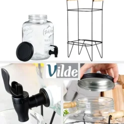 Dryckesautomater-Burk för drycker med kran och stativ, svart, kran för dryck, vatten, lemonad, 4,2L, VILDE 139600