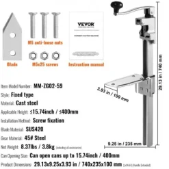 Konservöppnare-Burköppnare, Manuell kommersiell bordsöppnare, 74x23,5x10 cm, Justerbar kraftig stål