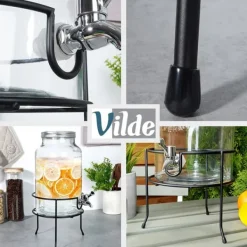 Dryckesautomater-Burkställ med kran, svart metall, 20 cm