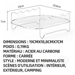 Grillar-C Grill 19cmx18,8cm Air Fryer Bred Enkel Grillgrill för kött för grill Utomhuscamping Hög motståndskraftig