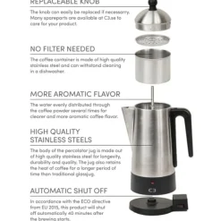 Kaffemaskiner & Espresso-C3 Perkolator Design Svart stål 6kp