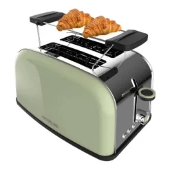 Brödrostar & Brödgrillar-Cecotec Steel toaster with double short slot, 850 W power, and warming rack.