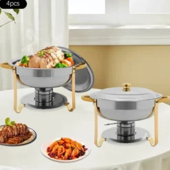 Tillbehör För Matservering-Chafing Dish Bufféset - Buffévärmare - 4 delar - 4,5 L per kärl - För fest & bröllop - Guld