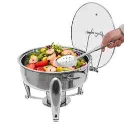 Tillbehör För Matservering-Chafing Dish Buffévärmare - Rund Alkoholdriven - 6 l - Glaslock - Rostfritt Stål - För Buffé & Fest