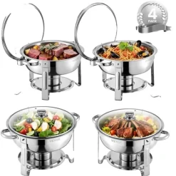 Tillbehör För Matservering-Chafing Dish, Rostfritt Stål, Idealisk för Evenemang,4 pack silver