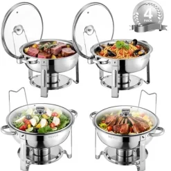 Tillbehör För Matservering-Chafing Dish, Rostfritt Stål, Idealisk för Evenemang,4 pack silver