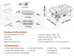 Chafing Dish Set, 8 Qt Kapacitet, Rostfritt Stål Konstruktion,4 paket